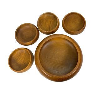 Genuine Teak Wood Vintage Salad Bowl and 4 Serving Bowls 5 Piece Set
